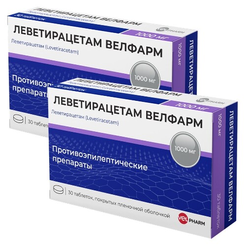 Набор из 2-х уп Леветирацетам Велфарм 1000мг №30 табл со скидкой