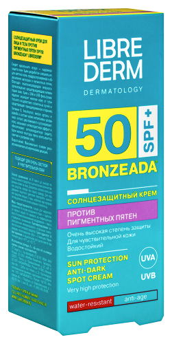 Librederm bronzeada солнцезащитный крем для лица против пигментных пятен spf 50 50 мл