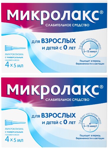 Набор - Микролакс® 4 шт х 2, микроклизма - слабительное средство при запоре, раствор для ректального введения 5 мл