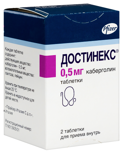 Достинекс 0,5 мг 2 шт. таблетки