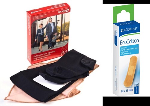 Набор Lauma гольфы компрессионные черные 2 кл/разм 3d + Ecoplast пластырь Ecocotton тканый №10
