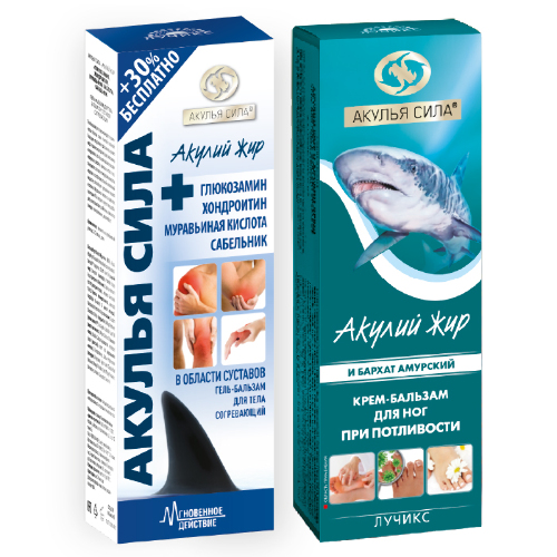 Набор Аптечка Акулья сила: Гель для суставов согревающий+ Крем для ног при потливости