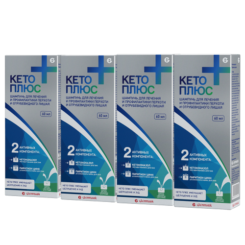 Набор из 4 Уп. КЕТО ПЛЮС ШАМПУНЬ 60МЛ