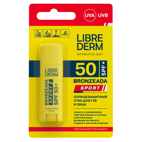 Librederm bronzeada sport стик для губ и лица солнцезащитный spf50+ 4,8 гр