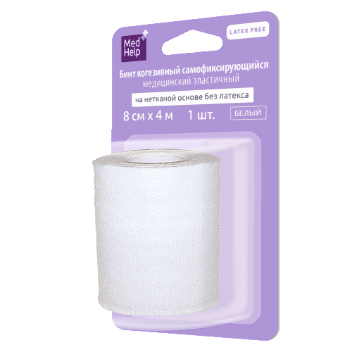 Medhelp бинт когезивный самофиксирующийся эластичный медицинский на нетканой основе без латекса белый 8 смх4 м