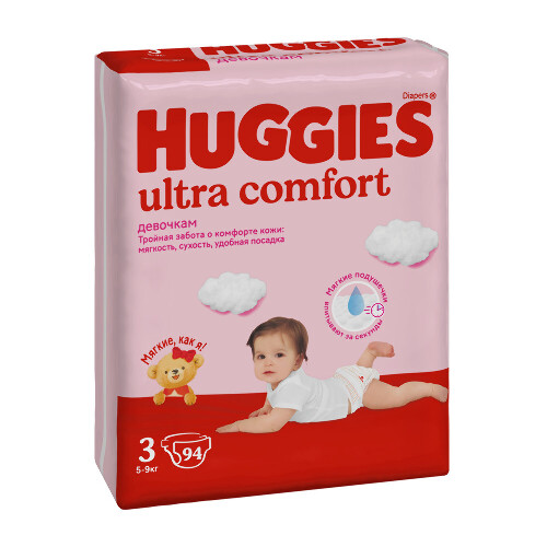 Купить Подгузники Huggies Ultra Comfort для девочек 5-9кг 3 размер 94 шт цена