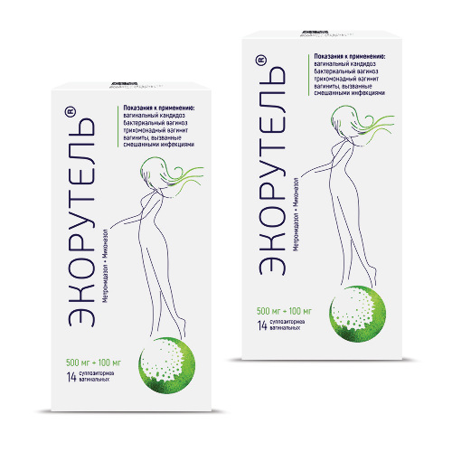 Набор из 2-х упаковок ЭКОРУТЕЛЬ 500мг+100мг суппозитории вагинальные 14шт.