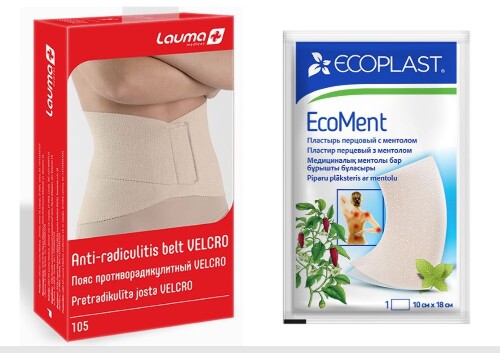 Набор Lauma пояс противорадикулитный разм 2 + Ecoplast пластырь перцовый с ментолом Ecoment