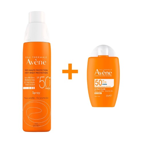 Набор AVENE СПРЕЙ СОЛНЦЕЗАЩИТНЫЙ SPF50+ 200МЛ + AVENE ФЛЮИД ДЛЯ ЛИЦА СОЛНЦЕЗАЩИТНЫЙ УЛЬТРАЛЕГКИЙ НЕВИДИМЫЙ SPF50 50МЛ