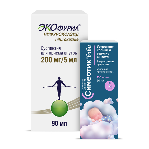 Набор СИМЕОТИК БЭБИ 100мг/мл капли для приема внутрь 30мл + ЭКОФУРИЛ 200мг/5мл суспензия для приема внутрь 90мл