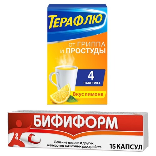 НАБОР ТЕРАФЛЮ ОТ ГРИППА И ПРОСТУДЫ N4 ПАК ПОР/ЛИМОН + БИФИФОРМ N15 КАПС КИШЕЧНОРАСТВОР со скидкой 15%