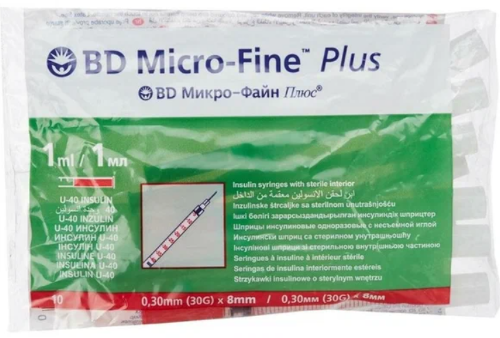Купить Шприц инсулиновый 40 МЕ/1 мл с интегрированной иглой 30g 10 шт./bd/ цена