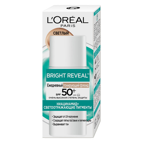 Loreal paris bright reveal флюид для лица против пигментации тонирующий ежедневный spf50+ тон светлый 50 мл