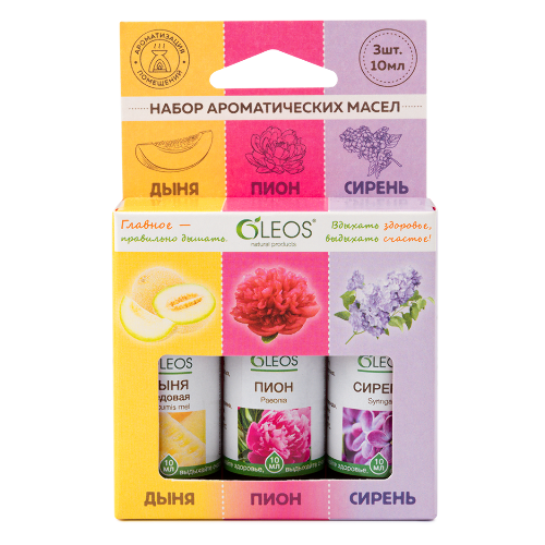 Oleos набор масел ароматических дыня медовая пион сирень 10 мл 3 шт.