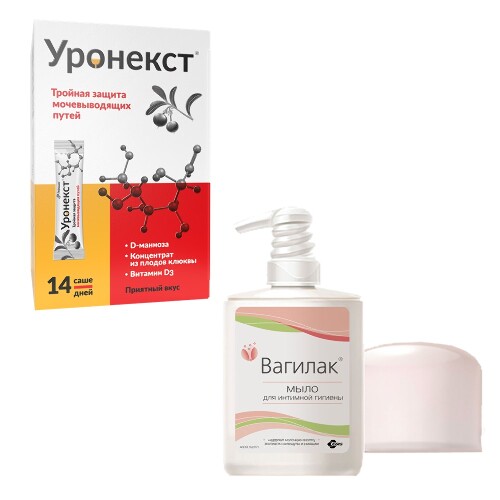 Набор ВАГИЛАК МЫЛО Д/ИНТИМ ГИГИЕН 250МЛ + УРОНЕКСТ N14 СТИКИ ПО 2,8Г ПОР/ДЛЯ ДЕТЕЙ И ВЗРОСЛЫХ по специальной цене