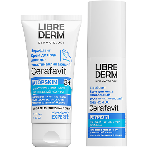 Набор ЛИБРИДЕРМ ЦЕРАФАВИТ: крем для рук + дневной крем для ухода за сухой и чувствительной кожей лица