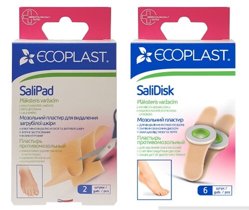 Набор ECOPLAST ПЛАСТЫРЬ ПРОТИВОМОЗОЛЬНЫЙ SALIDISK 72Х19ММ N6 + ECOPLAST ПЛАСТЫРЬ ПРОТИВОМОЗОЛЬНЫЙ SALIPAD 40Х60ММ N2 со скидкой
