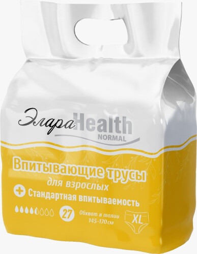 Подгузники-трусики для взрослых ЭлараHealth Normal (впитывающие трусы) размер XL, 27 шт.