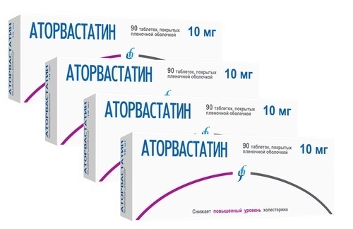 Набор из 4-х уп. Аторвастатин, таблетки, покрытые п/о 10мг №90
