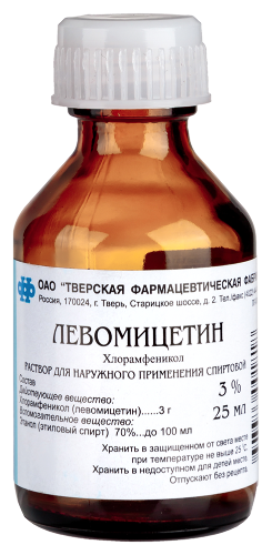 Левомицетин 3% раствор для наружного применения спиртовой 25 мл