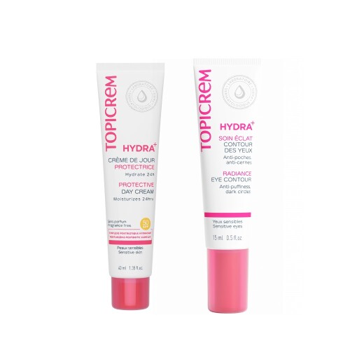 Набор Топикрем Hydra+ крем для контура глаз с эффектом сияния 15мл + крем с защитным фактором дневной 40мл со скидкой