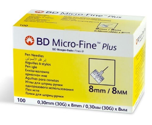 Иглы для шприц-ручки bd micro-fine plus 30g 0,30х8 мм одноразового использования 100 шт.