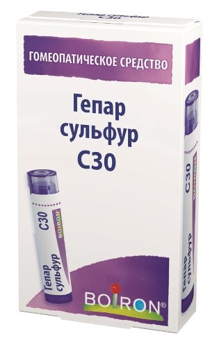 Купить Гепар сульфур с30 гомеопатический монокомпонентный препарат минерально-химического происхождения 4 гр гранулы гомеопатические цена