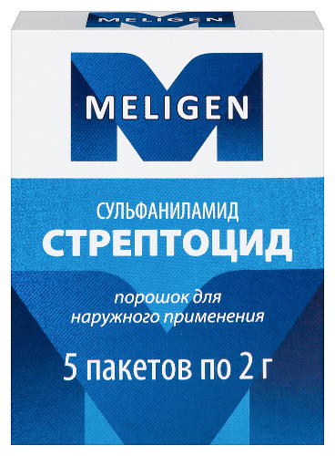 Стрептоцид 2 гр порошок для наружного применения пакет 5 шт. упаковка пачка