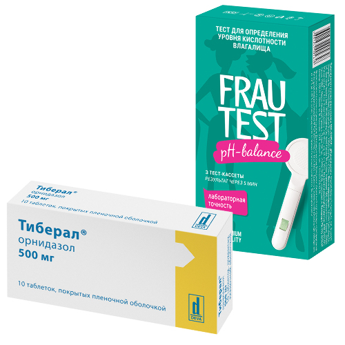 Набор: Тест для определения уровня кислотности влагалища Frautest ph-balance + Тиберал 500 мг 10 шт. 
