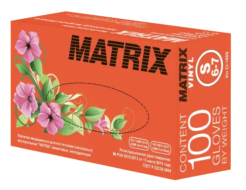 Перчатки смотровые matrix vinyl виниловые нестерильные неопудренные s 50 пар