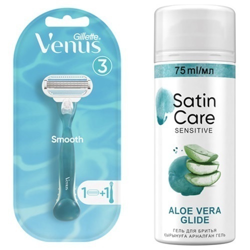Набор Gillette venus бритва со сменной кассетой + Гель для бритья satin care sensitive aloe vera glide 75 мл