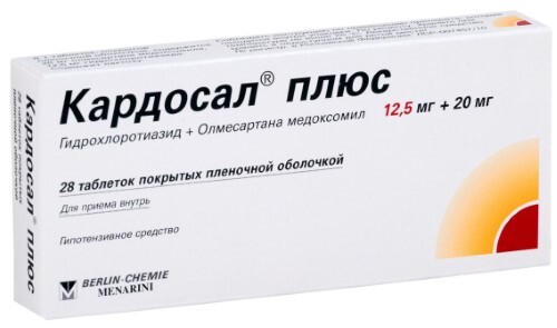Купить Кардосал плюс 12,5 мг + 20 мг 28 шт. таблетки, покрытые пленочной оболочкой цена