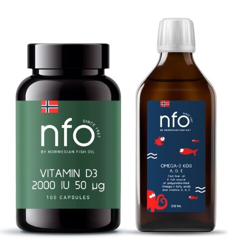 Набор NFO Витамин D 2000 МЕ 100 капс.+ОМЕГА-3 жир печени трески А Д Е
