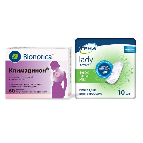 Набор КЛИМАДИНОН № 60 ТАБЛ +ТЕНА ПРОКЛАДКИ ЖЕНСКИЕ ВПИТЫВАЮЩИЕ LADY ACTIVE MINI N10 по специальной цене
