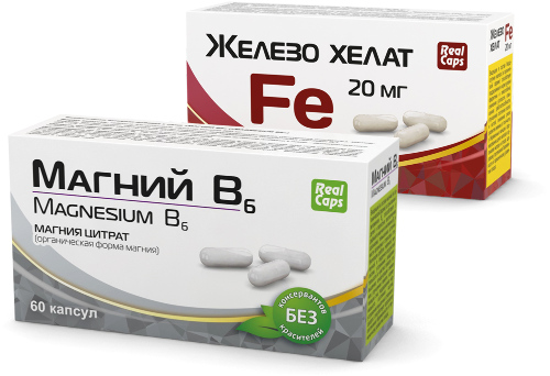 Набор МАГНИЙ В6 N60 КАПС ПО 500МГ + ЖЕЛЕЗО ХЕЛАТ FE 20МГ N60 КАПС ПО 345МГсо скидкой 10%