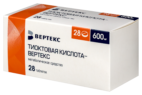 Тиоктовая кислота-вертекс 600 мг 28 шт. блистер таблетки, покрытые пленочной оболочкой
