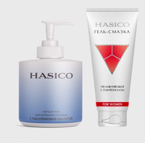 Набор из 2х средств HASICO: гель для интимной гигиены с гиалуроновой кислотой + ГЕЛЬ-СМАЗКА Д/ЖЕНЩИН 100МЛ