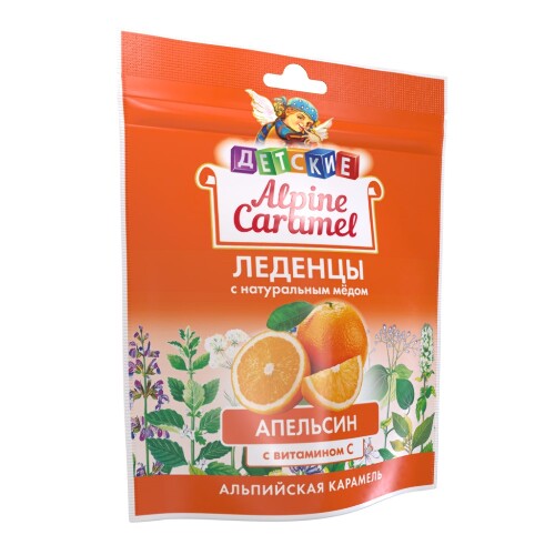 ЛЕДЕНЦЫ АЛЬПИЙСКАЯ КАРАМЕЛЬ ДЕТСКИЕ С НАТУРАЛЬНЫМ МЕДОМ И ВИТАМИНОМ С СО ВКУСОМ АПЕЛЬСИНА