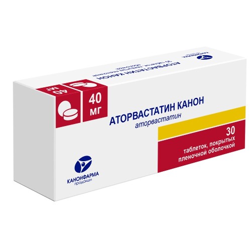 Аторвастатин канон 40 мг 30 шт. блистер таблетки, покрытые пленочной оболочкой