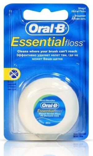 Купить Oral-b зубная нить essential floss вощеная мятный вкус 50 м цена