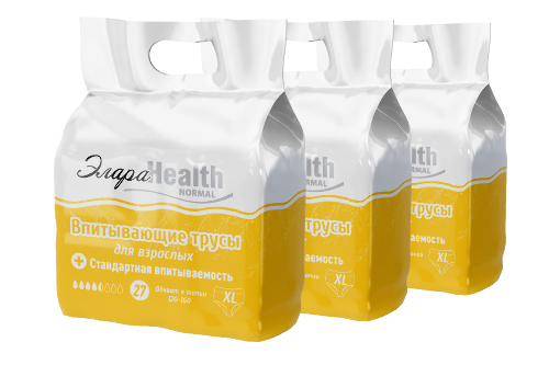 Набор из 3-х уп. Подгузники-трусики для взрослых (впитывающие трусы) ЭлараHealth Normal XL, 27шт