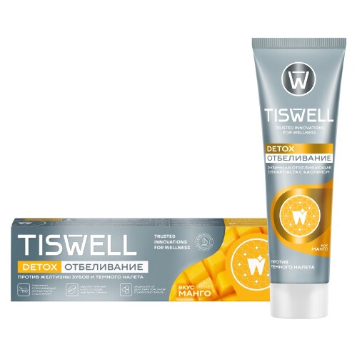 Tiswell зубная паста энзимная отбеливающая с каолином вкус манго 110 гр