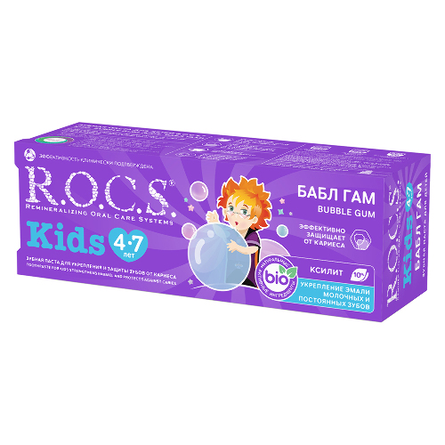 Rocs зубная паста kids бабл гам со вкусом жевательной резинки 45 гр