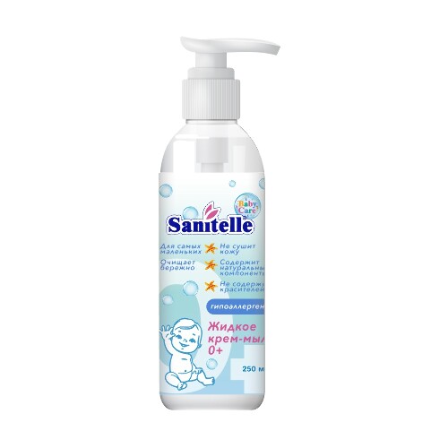 Купить Sanitelle крем-мыло жидкое детское с экстрактом корня мыльнянки 0+ 250 мл цена