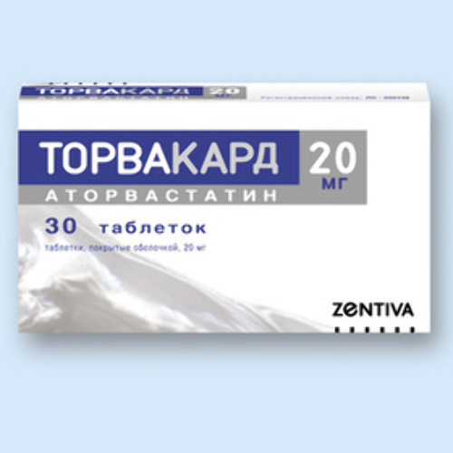Торвакард 20 мг 30 шт. таблетки, покрытые пленочной оболочкой