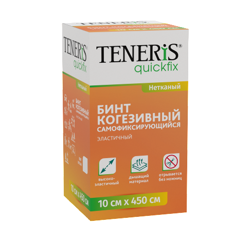 Бинт когезивный самофиксирующийся teneris quickfix на нетканой основе 10 смх4,5 м/белый
