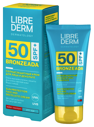 Librederm bronzeada солнцезащитный крем для лица и декольте spf 50 50 мл