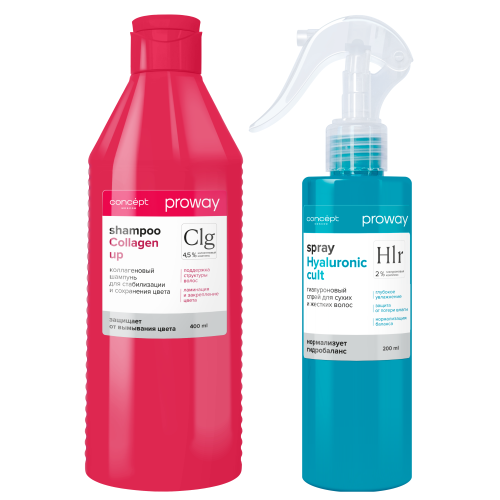 Набор ProWay - средства для ухода за волосами: Шампунь коллагеновый + спрей гиалуроновый