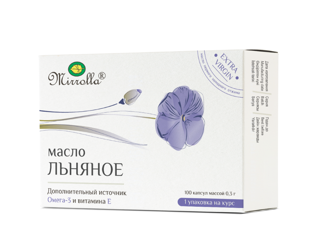 Mirrolla льняное масло комплекс с витамином е 100 шт. капсулы массой 0,3 г  - цена 94 руб., купить в интернет аптеке в Москве Mirrolla льняное масло  комплекс с витамином е 100 шт.