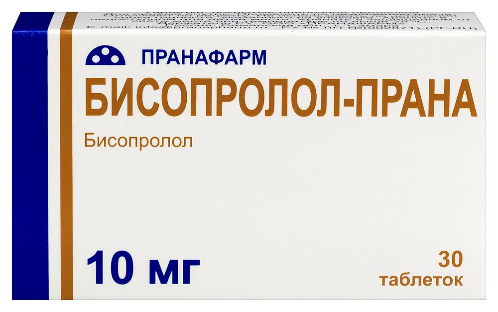 Изображение товара Бисопролол-прана 10 мг 30 таблеток для лечения гипертензии и сердечных заболеваний